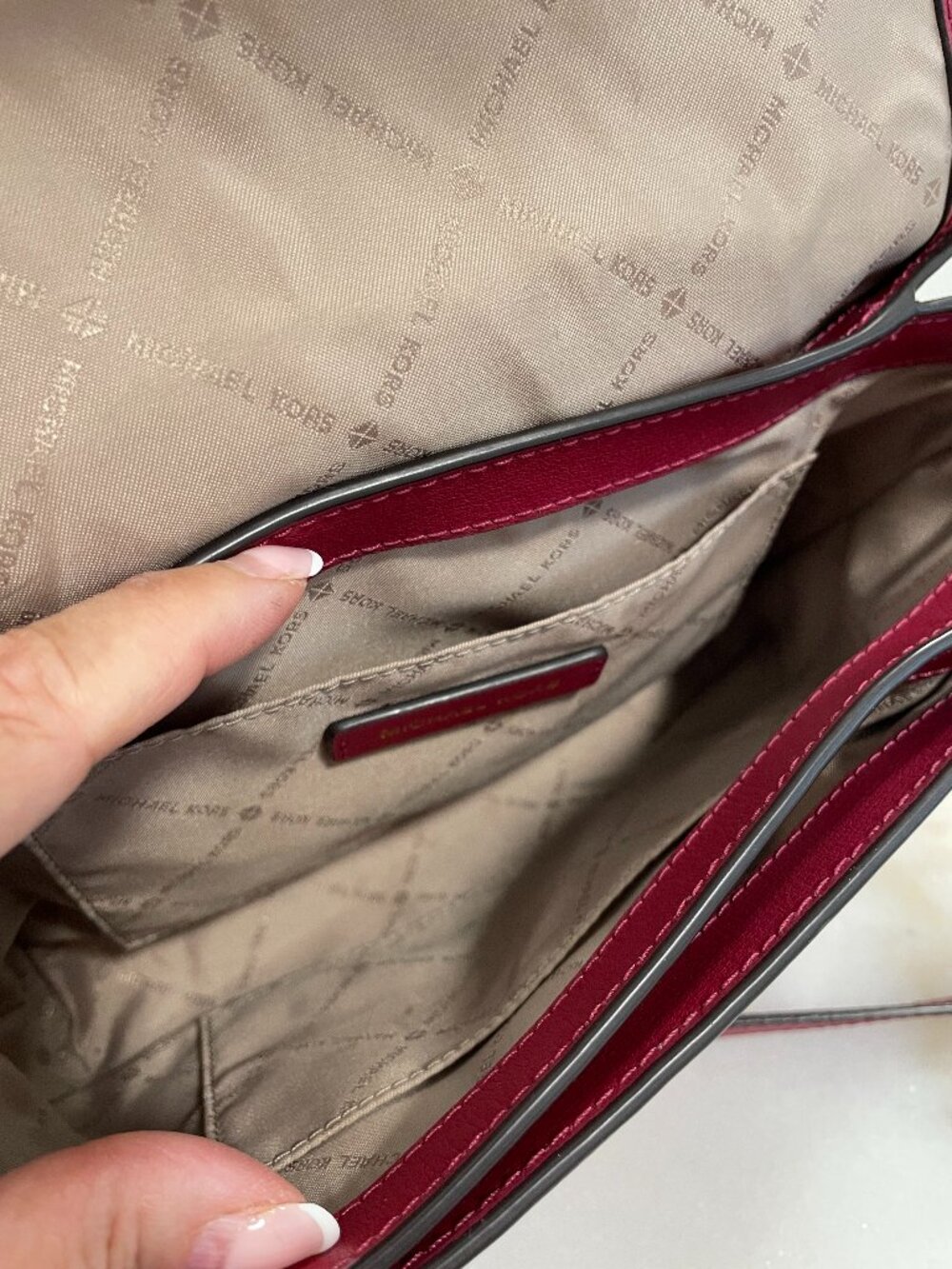 Michael Kors Ellis Medium Flap Messenger/Shoulder Bag Maroon Leather - Picture 8 of 15
